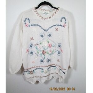 Cottagecore Embroidered Sweater X-Large Colleen's Collectibles Ribbon‎ Flowers